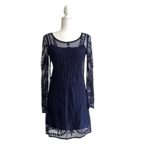Divided Dress Navy Blue Lace Illusion Long Sleeve Mini Dress Size 4 NEW
